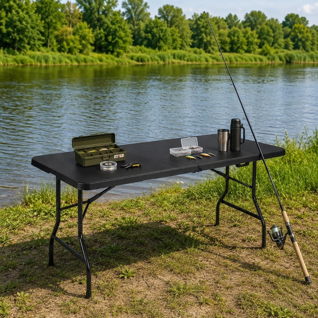 Zahradní stůl skládací 180 cm černý HDPE kufr kempingový 00012280